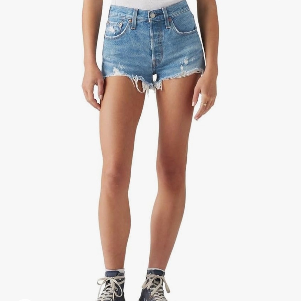 Levi's Light Blue Distressed Denim Jean Shorts